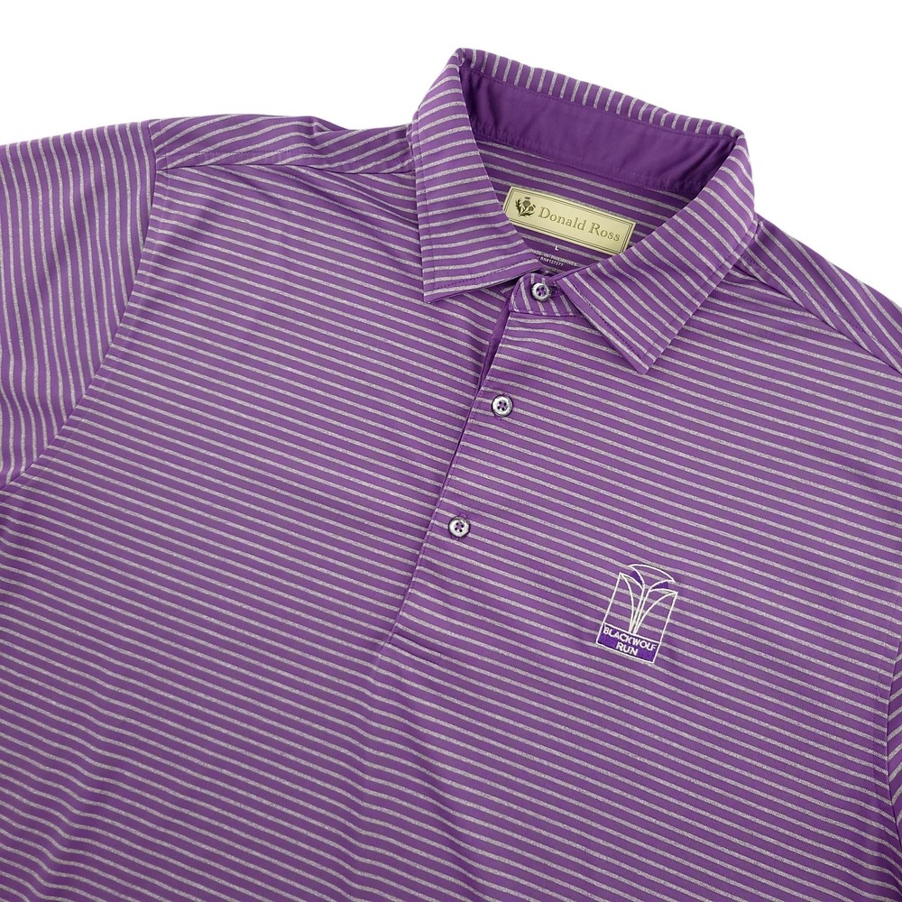 Donald Ross Polo Shirt Mens L Purple Stripe Blackwolf Run Golf Performance Top
